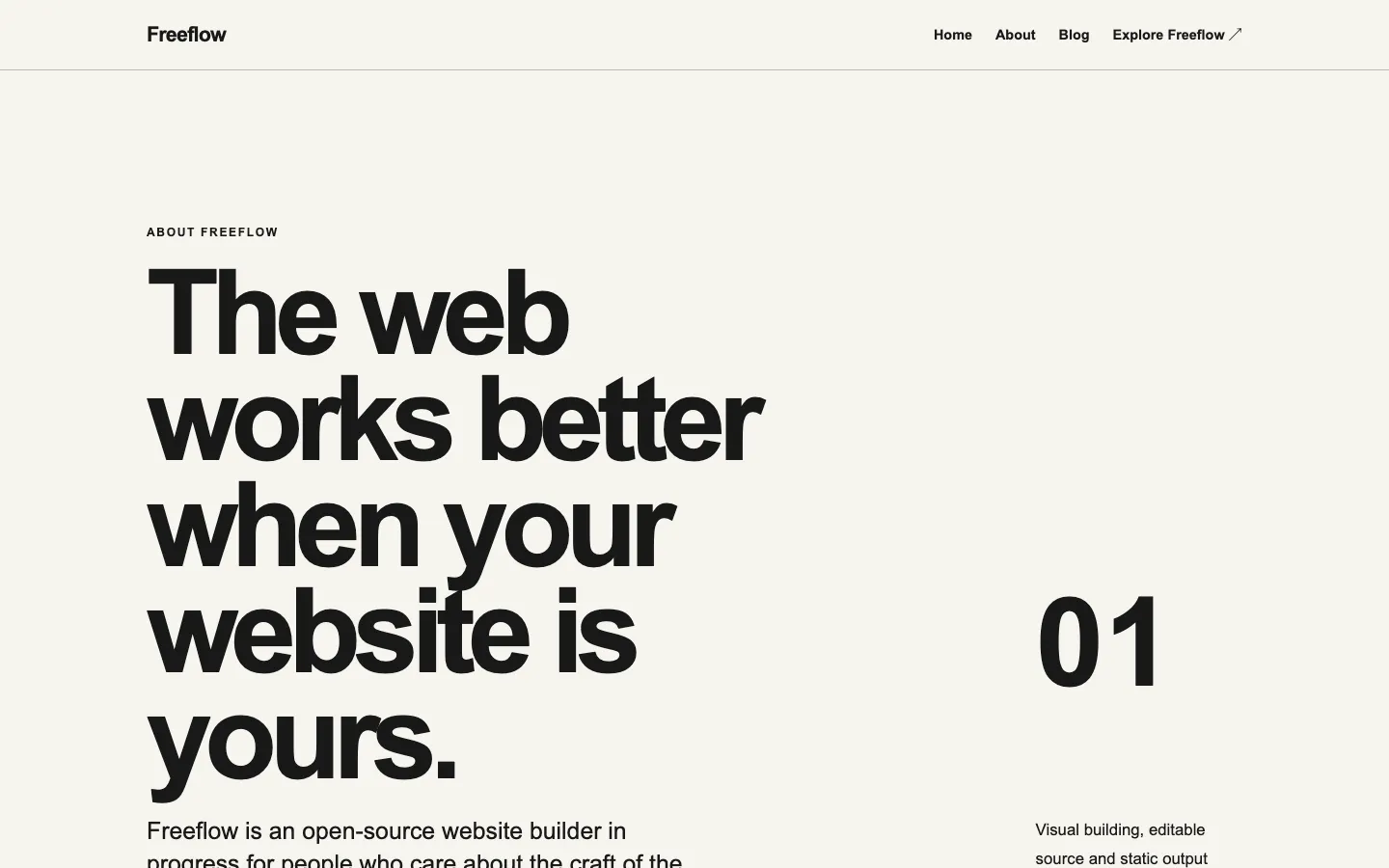 The Lacuno About page with an editorial headline, black typography and a bold page number on a warm paper background